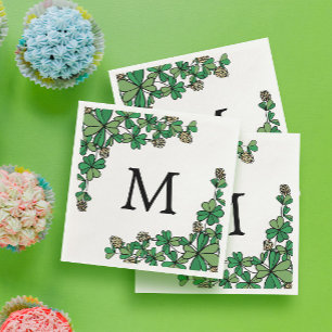 Lucky Charm Clover White Flowers Monogram Napkin