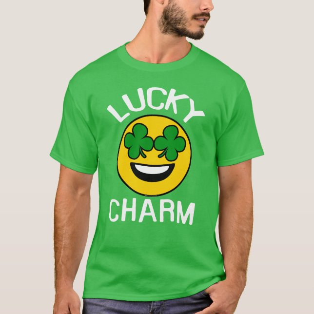 Lucky Charm Emoji Shamrock St Patricks Day T-Shirt (Front)