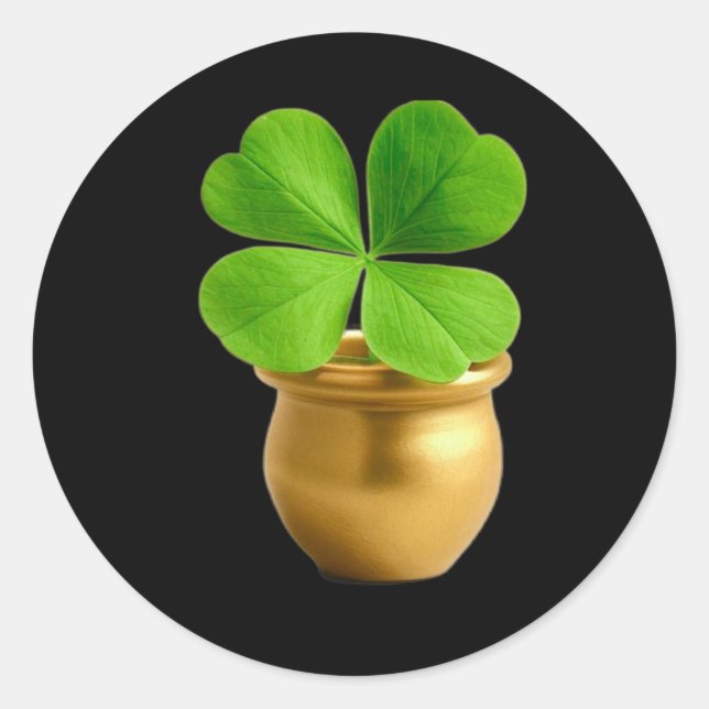 Lucky Charm Golden Pot With Four-leaf Clover St. P Classic Round Sticker (Front)