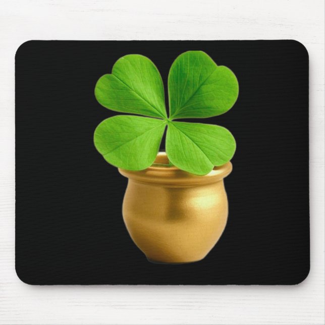 Lucky Charm Golden Pot With Four-leaf Clover St. P Mouse Mat (Front)