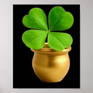 Lucky Charm Golden Pot With Four-leaf Clover St. P Poster