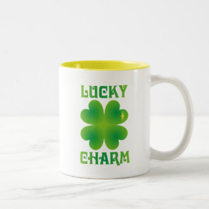 Lucky Charm green Irish clover Two-Tone Coffee Mug