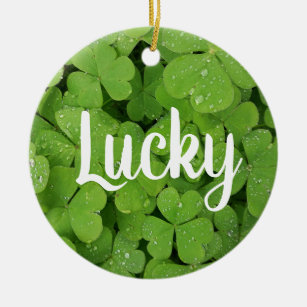 Lucky charm green natural  clover circle ornament. ceramic tree decoration