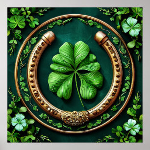 Lucky Charm Horseshoe & Clover for Prosperity Poster