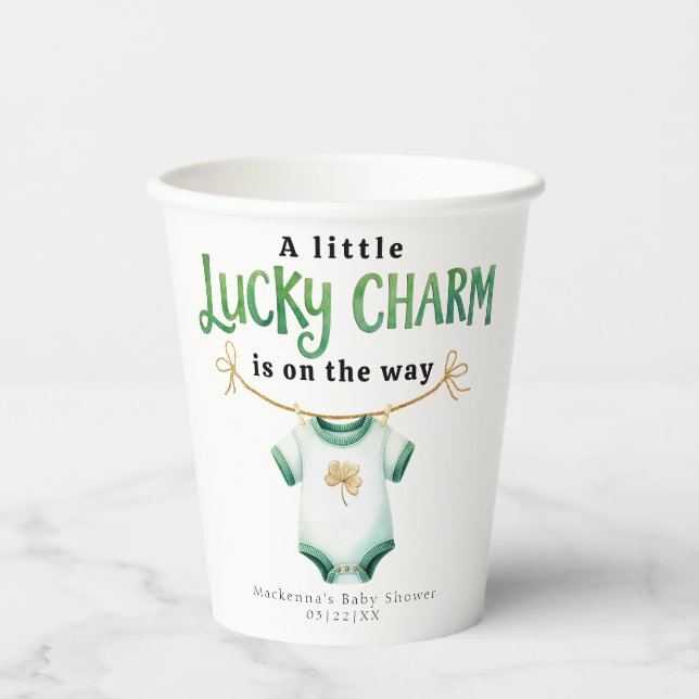 Lucky Charm Irish Baby Shower Paper Cups (Front)