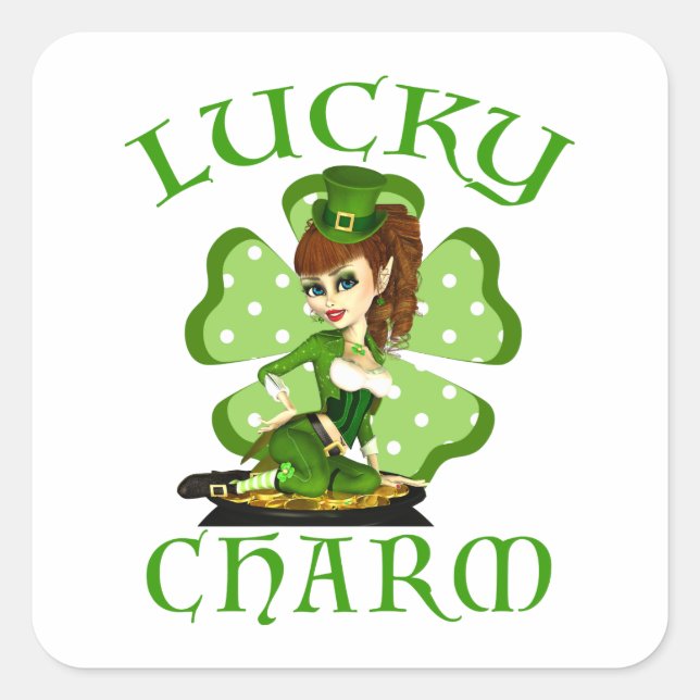 Lucky Charm Leprechaun Girl Stickers (Front)
