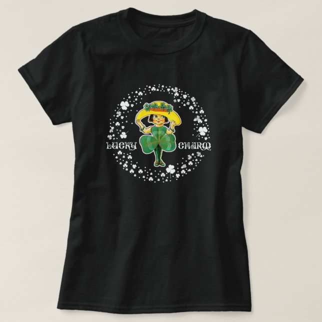 Lucky Charm. Little Irish Girl St. Patrick's Day T-Shirt (Design Front)