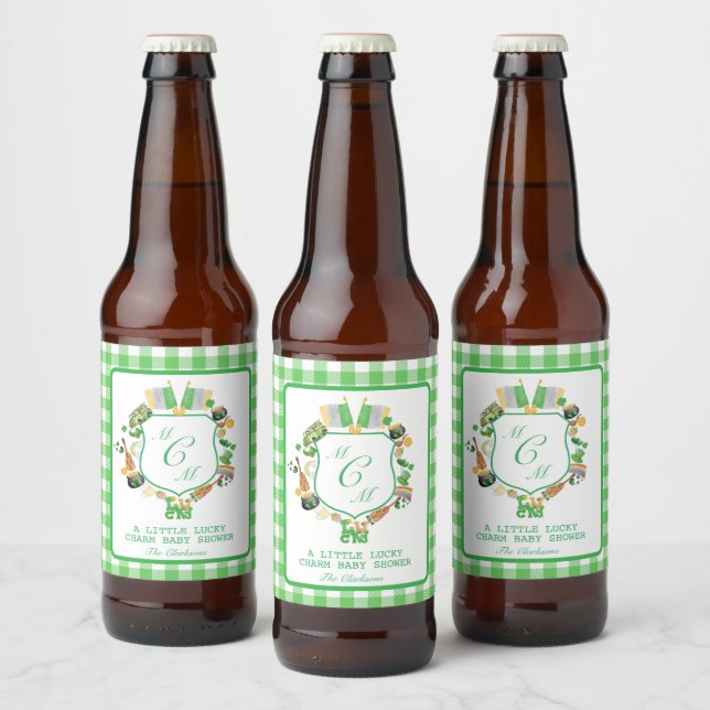 Lucky charm Monogram  Gingham Beverage Label Set (Bottles)