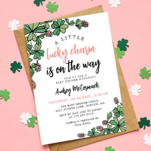 Lucky Charm On the Way Girl Baby Shower Invitation