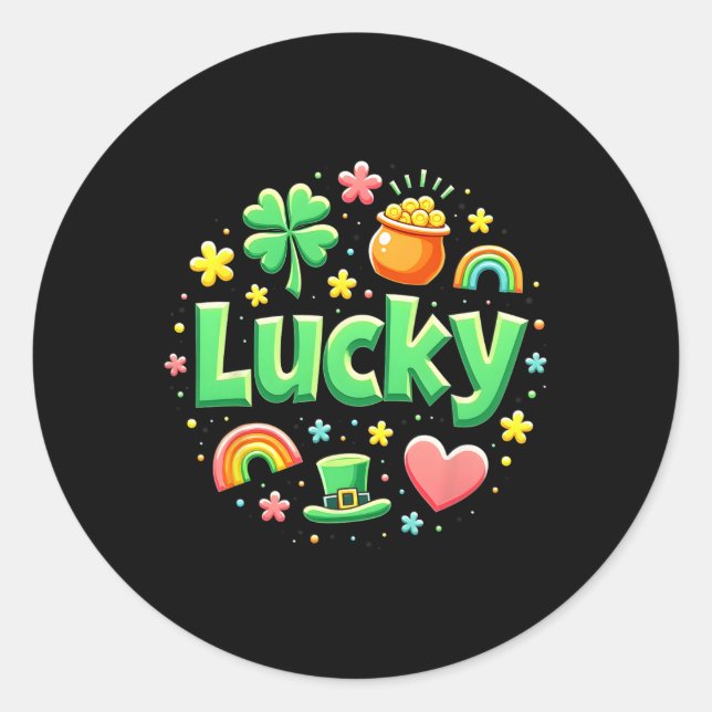 Lucky Charm Patricks Day Pot Of Gold Irish Shamroc Classic Round Sticker (Front)