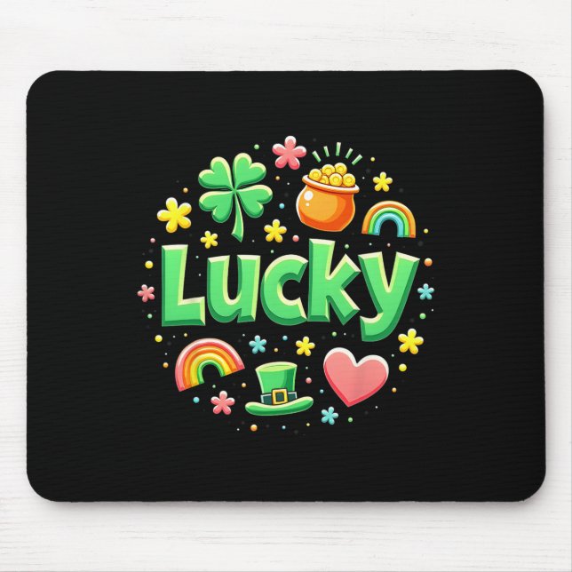 Lucky Charm Patricks Day Pot Of Gold Irish Shamroc Mouse Mat (Front)