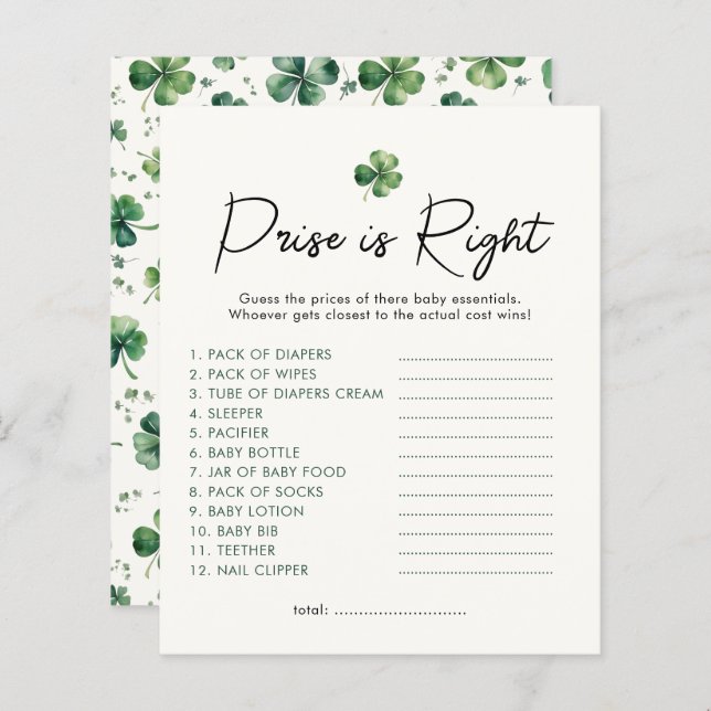 Lucky Charm Price is Right Baby Shower Game (Front/Back)