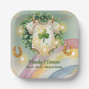 Lucky Charm Shamrock and Rainbow Baby Shower Paper Plate