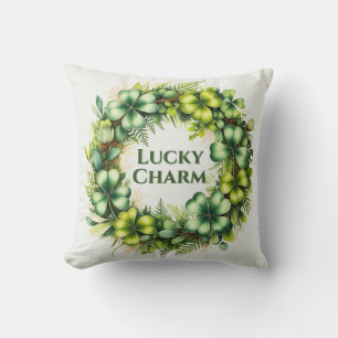Lucky Charm Shamrock Wreath Throw Pillow