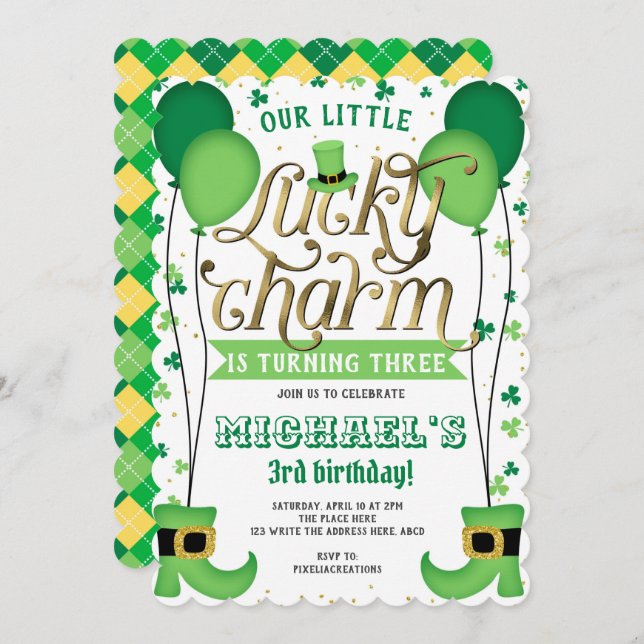 Lucky Charm, St Patrick's Day, Birthday Invitation (Front/Back)