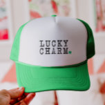 Lucky Charm St Patricks Day Lucky Clover Trucker Hat<br><div class="desc">Celebrate St. Patrick’s Day in style with this Lucky Charm T-shirt! Designed with a vintage-inspired typewriter font and a subtle shamrock,  this fitted tee is perfect for festive outfits,  casual wear,  or layering. It’s ideal for spreading lucky vibes and Irish pride.</div>