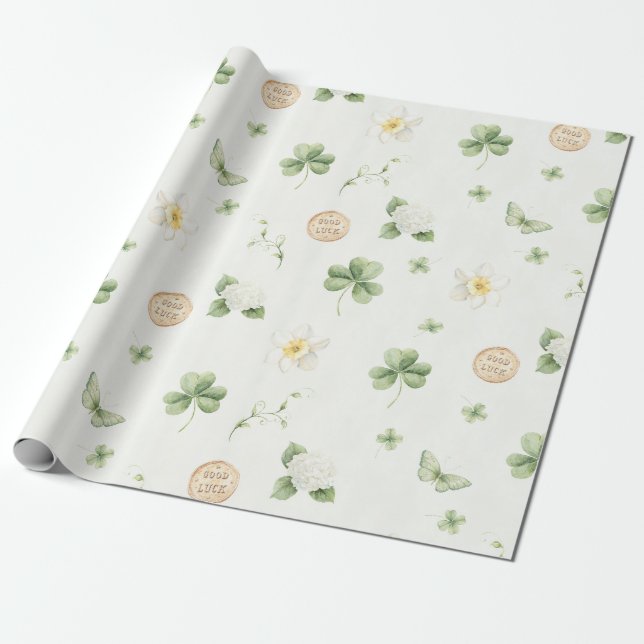Lucky Charm St Patricks Lucky Little Shamrock baby Wrapping Paper (Unrolled)