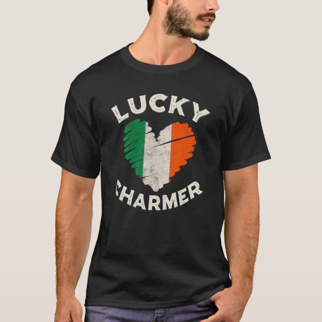 Lucky Charmer Grunge Heart Irish Flag St Patrick's T-Shirt (Front)