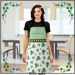 Lucky Charms Shamrock Apron Green White Gold