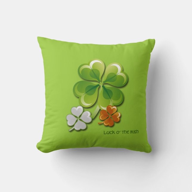 Lucky Charms Tricolor Shamrocks St.Patrick's Day Cushion (Front)
