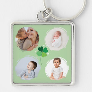 Lucky Clover 4-Photo Collage Custom Key Ring