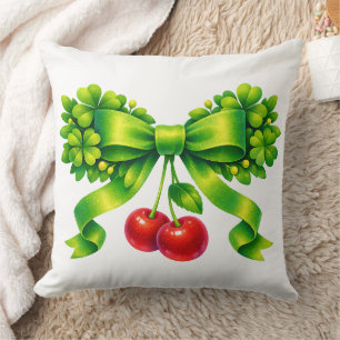 Lucky Clover Bow with Cherries Green Design Cushion