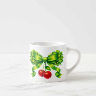 Lucky Clover Bow with Cherries Green Design Espresso Cup