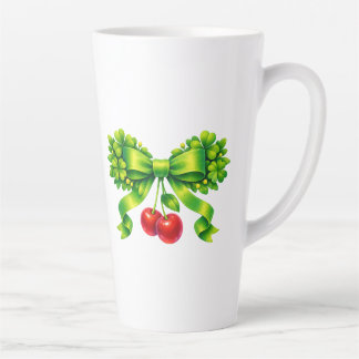 Lucky Clover Bow with Cherries Green Design Latte Mug