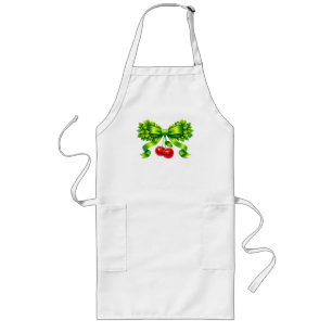 Lucky Clover Bow with Cherries Green Design Long Apron