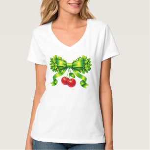 Lucky Clover Bow with Cherries Green Design T-Shirt