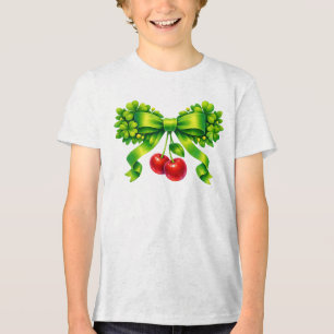 Lucky Clover Bow with Cherries Green Design Tri-Blend Shirt