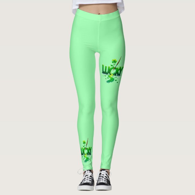 Lucky Clover Design for St. Patrick's Day Leggings (Front)