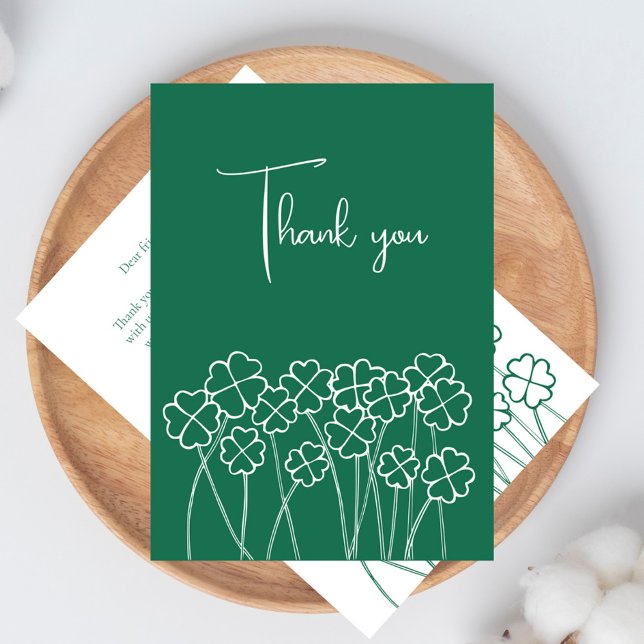 Lucky Clover Emerald Green Chic Modern Wedding Thank You Card (Lucky Clover Emerald Green Chic Modern Wedding Thank You Card)
