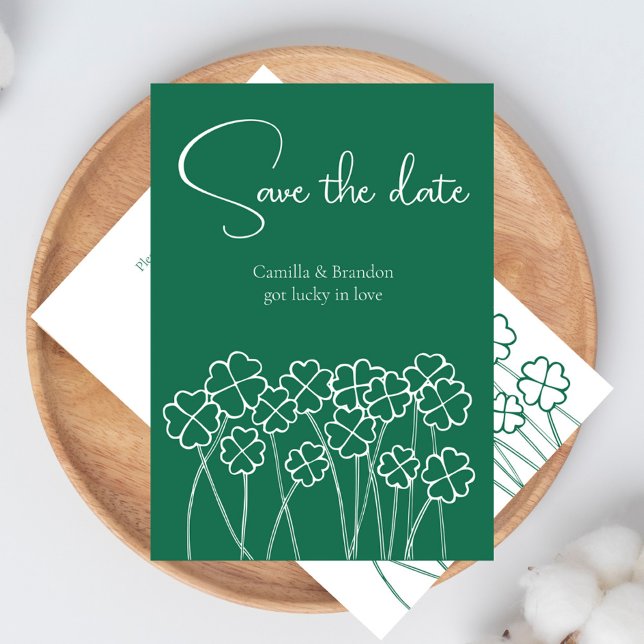 Lucky Clover Emerald Green Modern Wedding Save The Date (Lucky Clover Emerald Green Modern Wedding Save The Date)