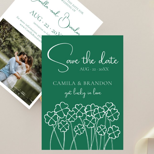 Lucky Clover Emerald Green Photo Save The Date (Creator Uploaded)