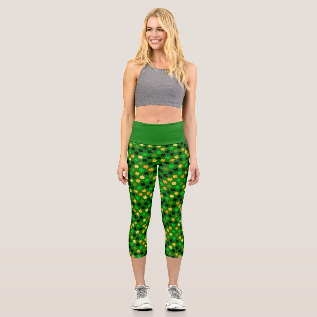 Lucky Clover Green Capri Leggings (Front)