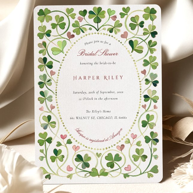 Lucky Clover & Hearts Bridal Shower Invitation (Creator Uploaded)