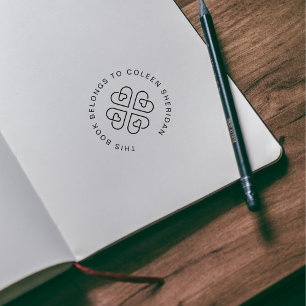 Lucky Clover Hearts Custom From The Library Book  Rubber Stamp