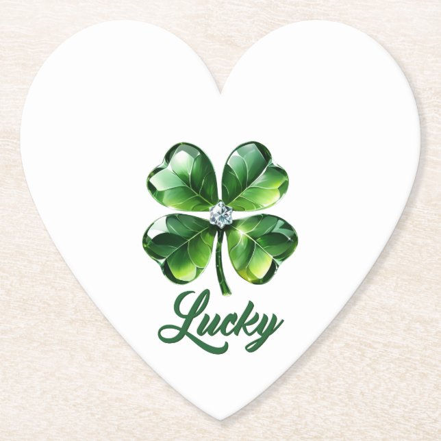 Lucky Clover leaves background Paper Coaster (Front)
