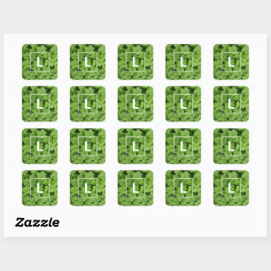 Lucky clover monogram, green medow square  sticker