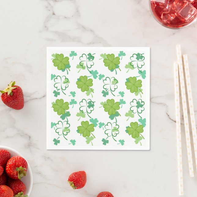 Lucky Clover Pattern - Green Shamrock Design Napkin (Insitu)