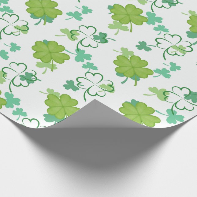 Lucky Clover Pattern - Green Shamrock Design Wrapping Paper (Corner)