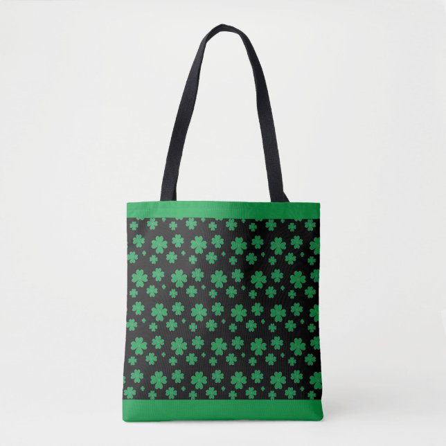 Lucky Clover Pattern in Green and Black Tote Bag (Front)