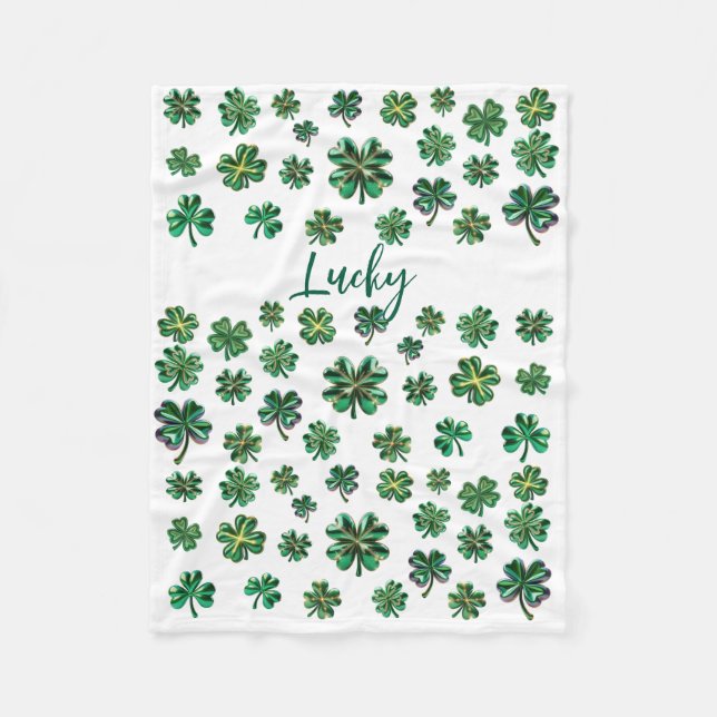 Lucky Clover Shamrock Fleece Blanket (Front)