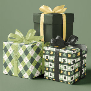 Lucky Clover St. Paddy’s Day Shamrock set of 3 Wrapping Paper Sheet