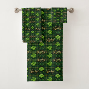 Lucky Clover St. Patrick’s Day Green & Gold Decor Bath Towel Set