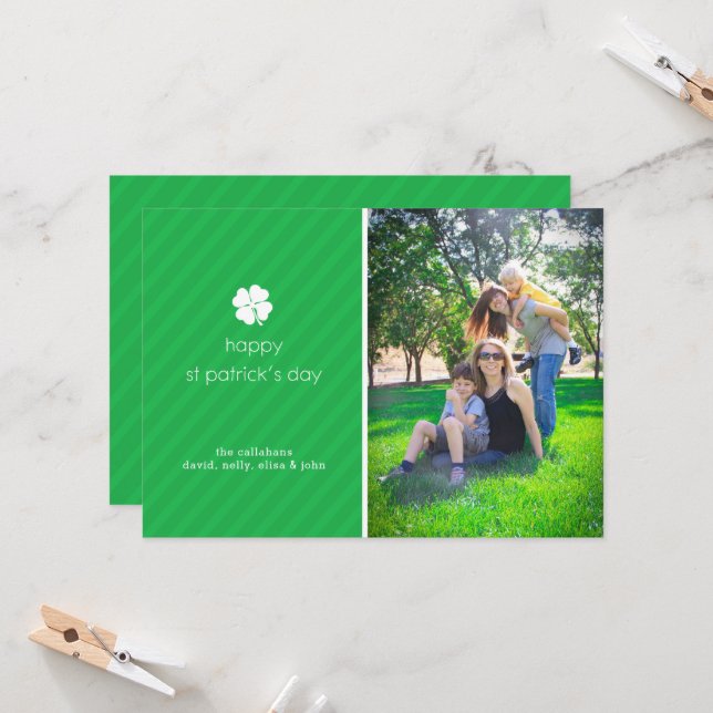 Lucky Clover St Patricks Day Photo Card (Front/Back In Situ)