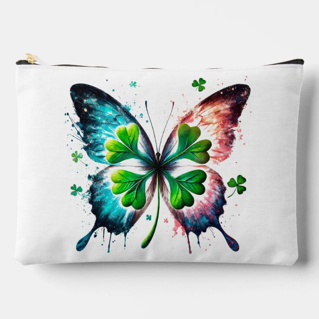 Lucky clover with butterfly accessory pouch (Front)
