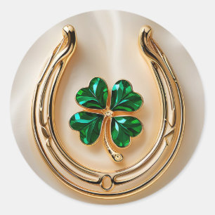 Lucky clover with Gold Horseshoe Classic Round Sticker
