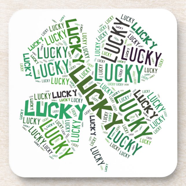 Lucky Clover Word Art Cork Coasters (Front)